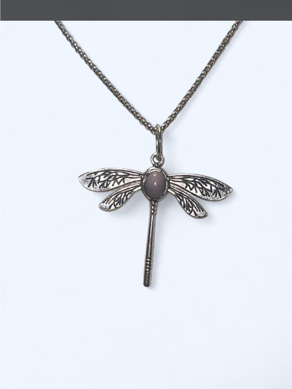 Silver Dragonfly Pendant Necklace with Pale Lavender Stone
